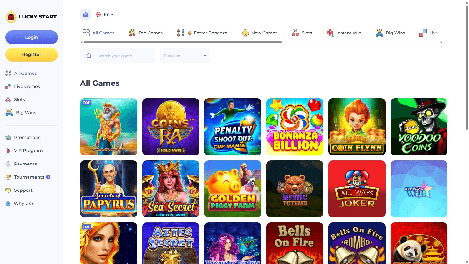 Luckystart Casino desktop casino games area